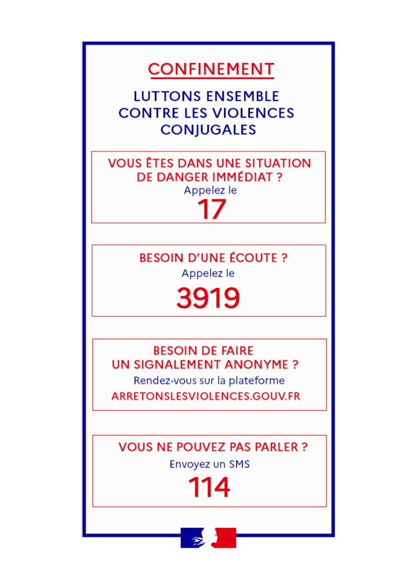 Confinement, luttons contre les violence conjugales